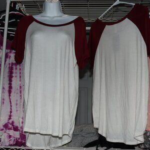 Love In Baseball Tee Rayon/Spandex Blend Short Sleeve Maroon